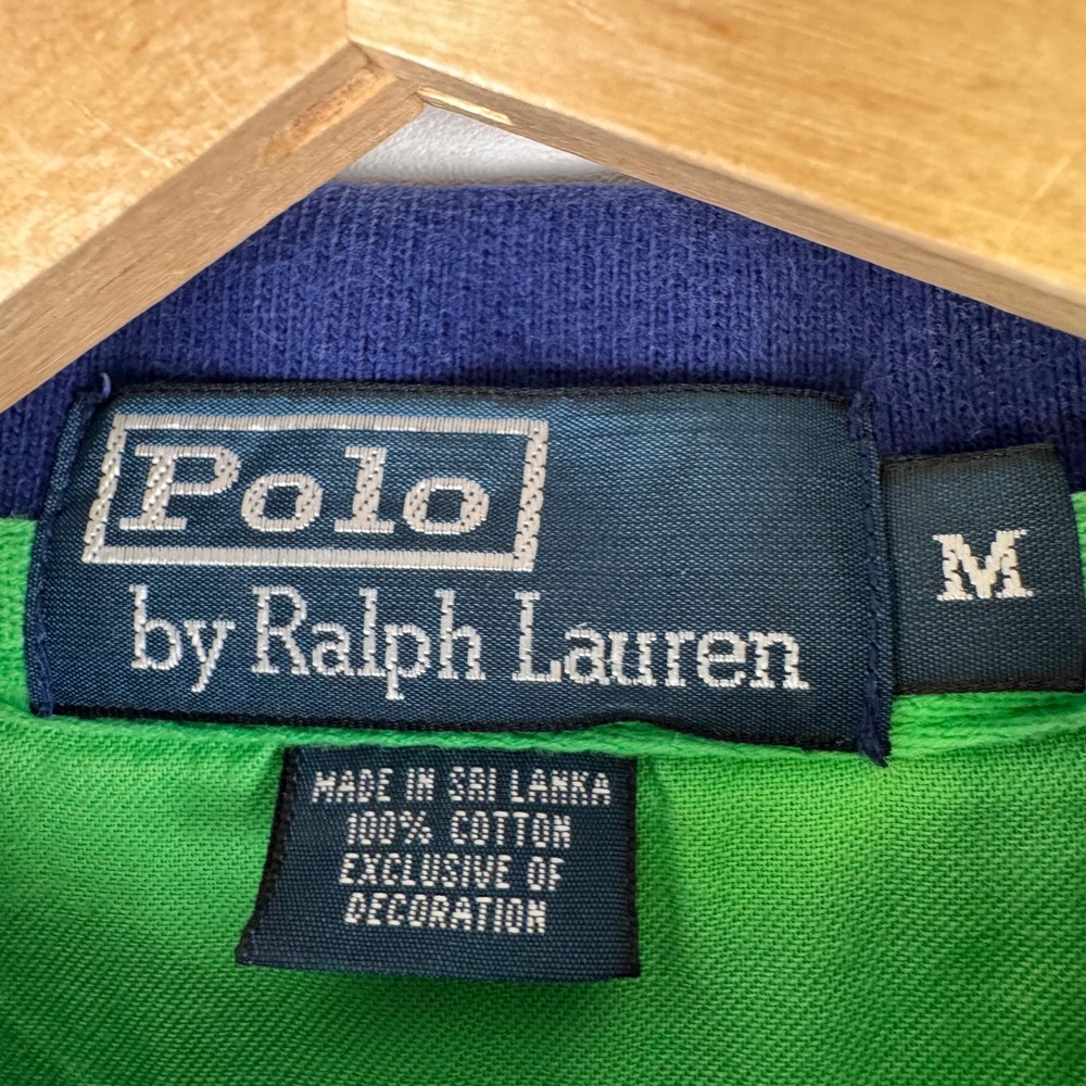 Polo Ralph Lauren Big Pony Rugby Polo Mens M Striped Green Cotton Mesh Shirt - Picture 3 of 8